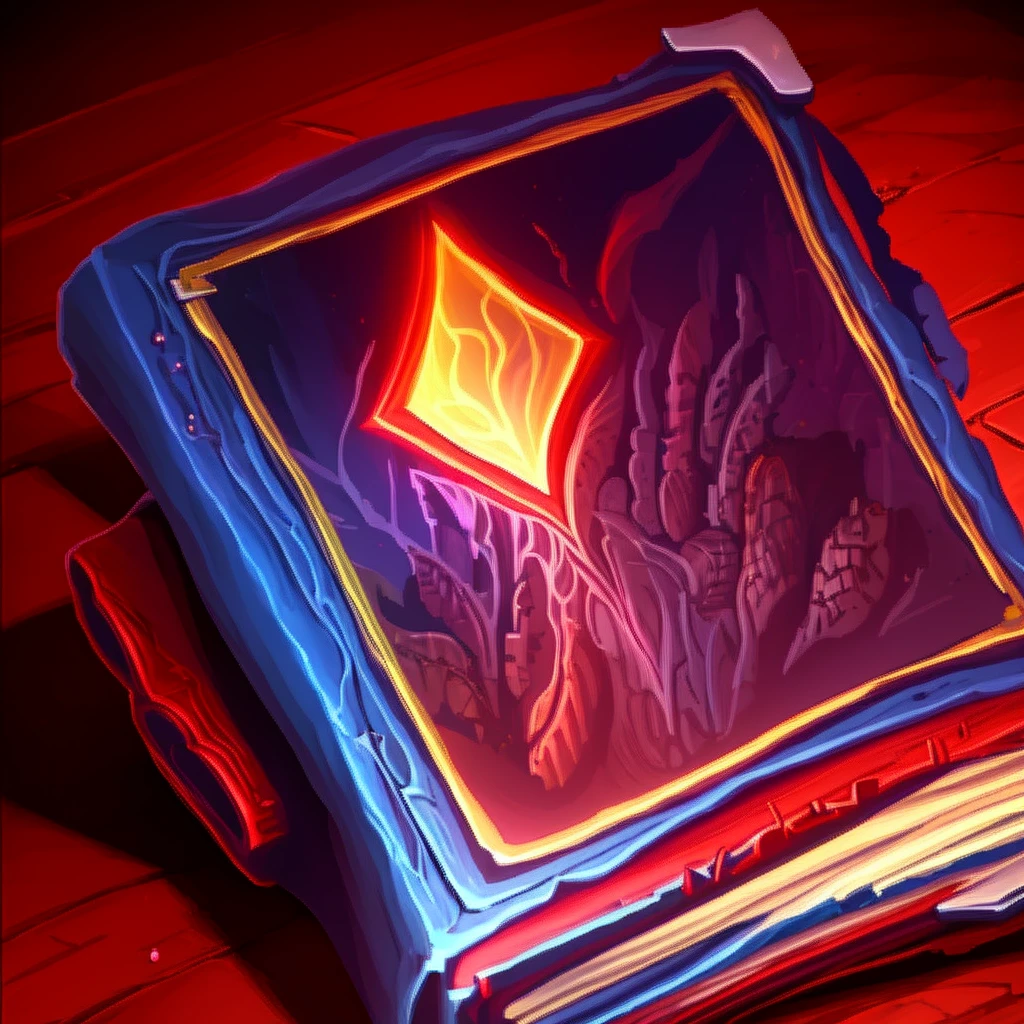 detailed fantasy magic book, glowing magical book, red fire magic, wizard conjuring, RPG fantasy, dramatic lighting, cinematic composition, intricate details, vibrant colors, photorealistic, 8k, high quality, masterpiece