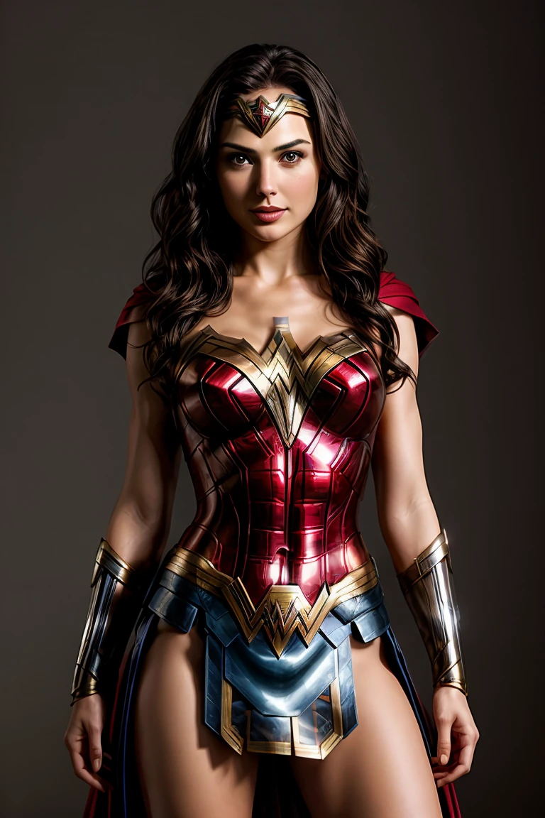 a woman in a costume is posing for a picture, full body photo((full body photo)), beautiful smile, wonder woman, gal gadot as hell lord, portrait of wonder woman, hybrid of gal gadot and lucy lawless, sexy painting of gal gadot, photo of the beauty lucy lawless, dressed as wonder woman, margot robbie as wonder woman, gal gadot, in the style artgerm