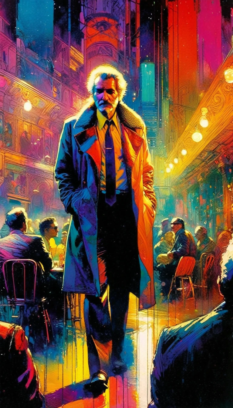 club, artwork inspired by Bill Sienkiewicz, vivid colors, intricate details, oil.

