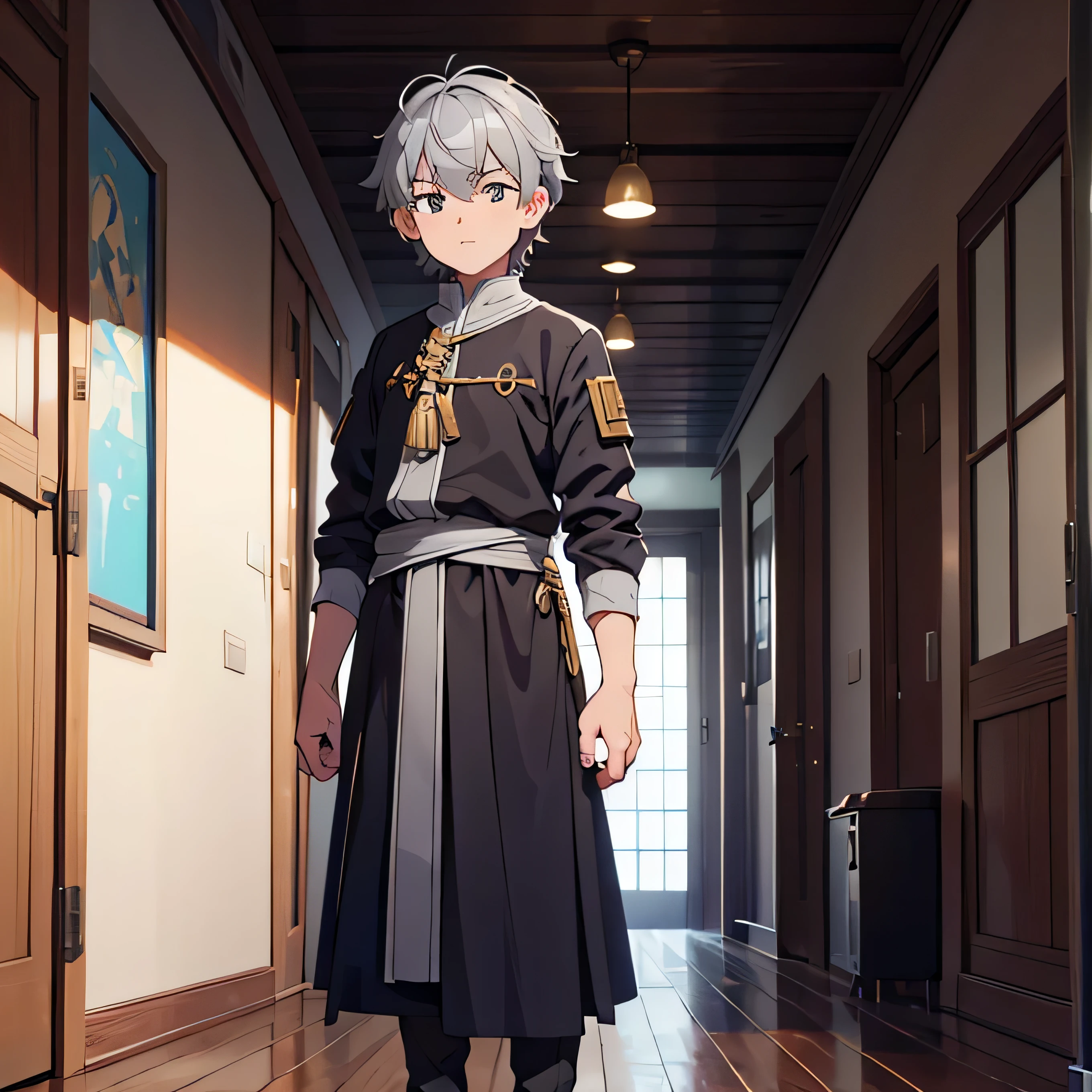 high resolution, 4k, 8k, standing, 1 male, teenage kid, grey hair, nobleman attire