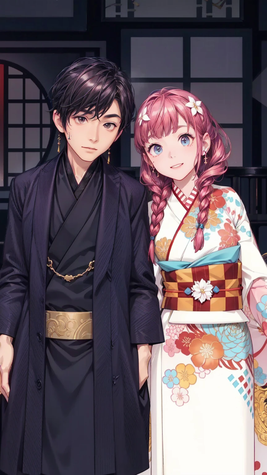 "(nsfw), In an exclusive lounge, dimly lit with soft jazz playing, a man name Masaki Tanaka, age 58, a well-respected business tycoon, in a tête-à-tête with a beautiful hostess, age 22, plush velvet upholstery and mahogany setting, in a photorealistic image, cinematic style, Masaki in a perfectly tailored suit, relaxed yet commanding posture, arm around the hostess's slender waist, sharp eyes reflecting golden light, sharing a private joke, hostess in a figure-hugging dress, leaning into Masaki, atmosphere electrifying with charisma, clink of glasses, shared laughter, mutual attraction, intimate yet public setting, 50mm lens, warm and intimate lighting, high resolution 8K, capturing the essence of sophisticated flirtation and elite lifestyle (cinematic style:1.4), (sophisticated flirtation:1.3), (elite lifestyle:1.2)"
