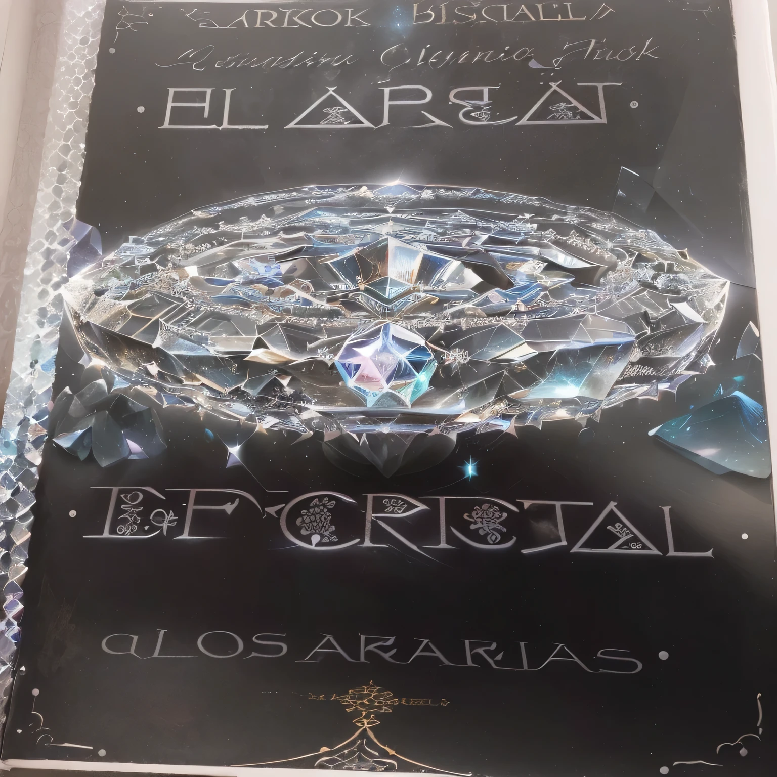 There is a sign on the blackboard that says the glass ark, elestial crystals, circular, Crystall, from books, celestial aura, zine cover, Exlibris, by Hirosada II, asuras, caricature, by Amelia Peláez, by Lajos Berán, astral, detailed cover, made of crystals