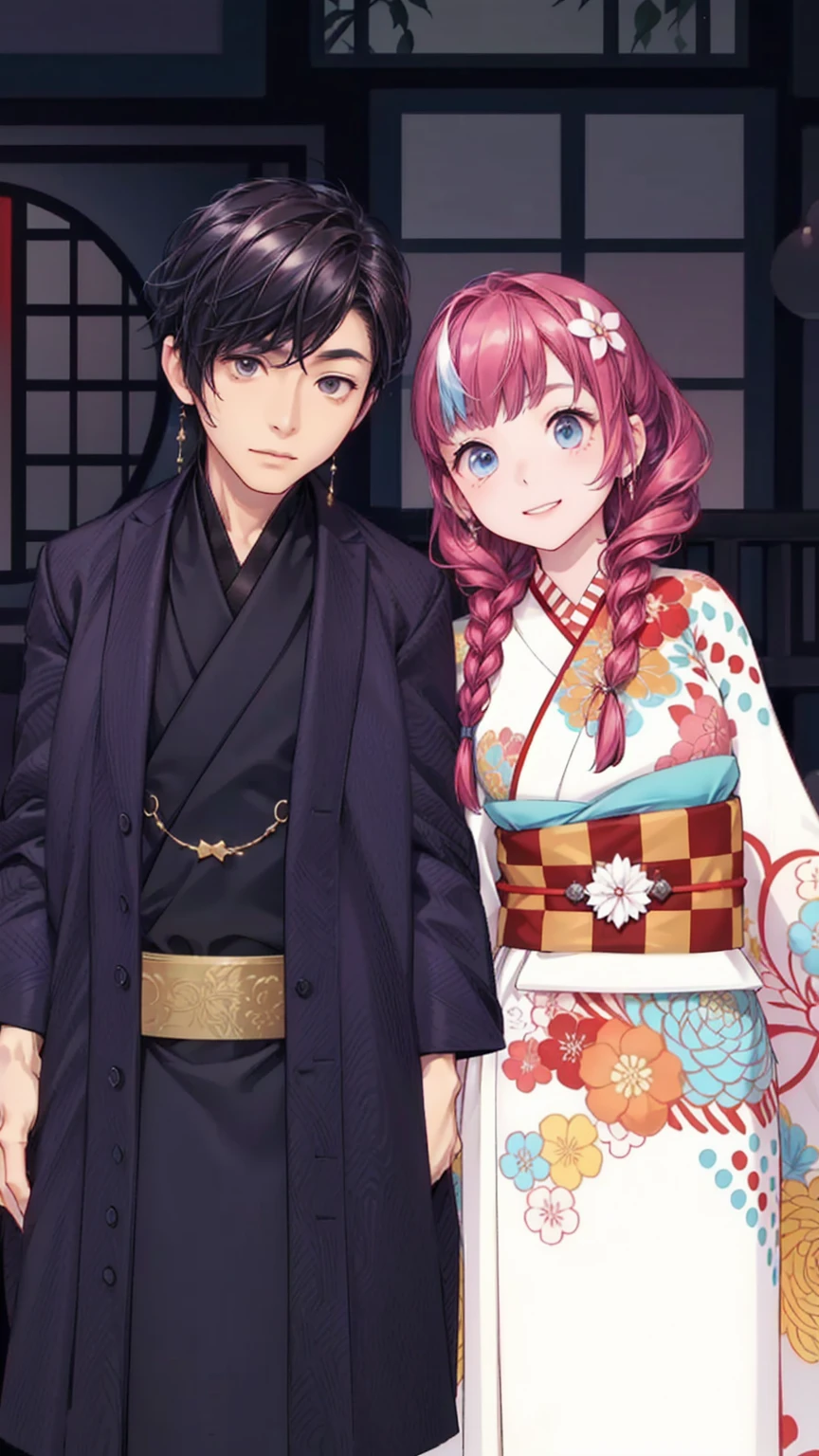 "(nsfw), In an exclusive lounge, dimly lit with soft jazz playing, a man name Masaki Tanaka, age 58, a well-respected business tycoon, in a tête-à-tête with a beautiful hostess, age 22, plush velvet upholstery and mahogany setting, in a photorealistic image, cinematic style, Masaki in a perfectly tailored suit, relaxed yet commanding posture, arm around the hostess's slender waist, sharp eyes reflecting golden light, sharing a private joke, hostess in a figure-hugging dress, leaning into Masaki, atmosphere electrifying with charisma, clink of glasses, shared laughter, mutual attraction, intimate yet public setting, 50mm lens, warm and intimate lighting, high resolution 8K, capturing the essence of sophisticated flirtation and elite lifestyle (cinematic style:1.4), (sophisticated flirtation:1.3), (elite lifestyle:1.2)"