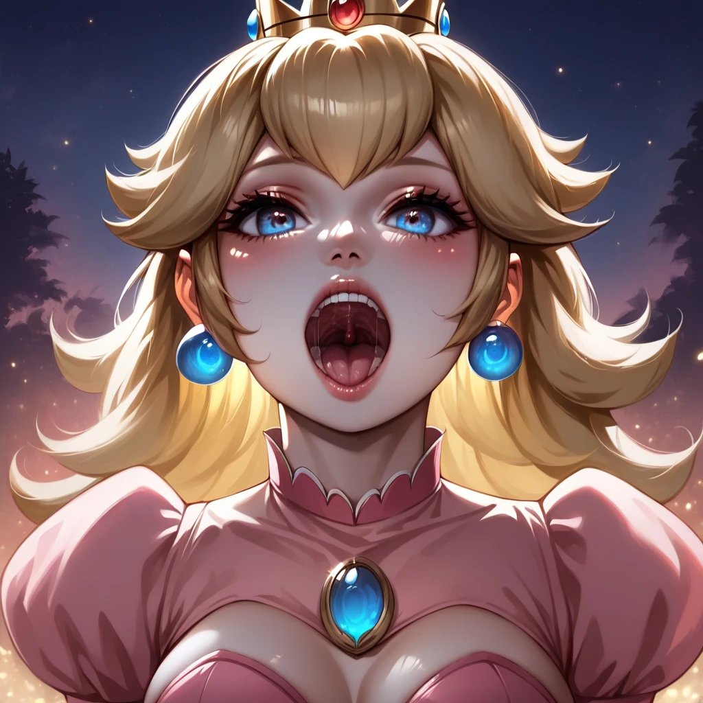 score_9,score_8_up,score_7_up,source_cartoon,source_anime,1girl,intricate,outdoors,castle,highly detailed,soft lighting,soft particles,glowing,medium breasts,curvy,digital art,realistic,princess peach,pink dress,upper body,  focus on face, detailed mouth, mesmerizing mouth, high definition mouth, focus on face, best quality, detailed, absurd resolution, absurd detail, intricate details, vibrant colors, ultra-realistic, open mouth,

