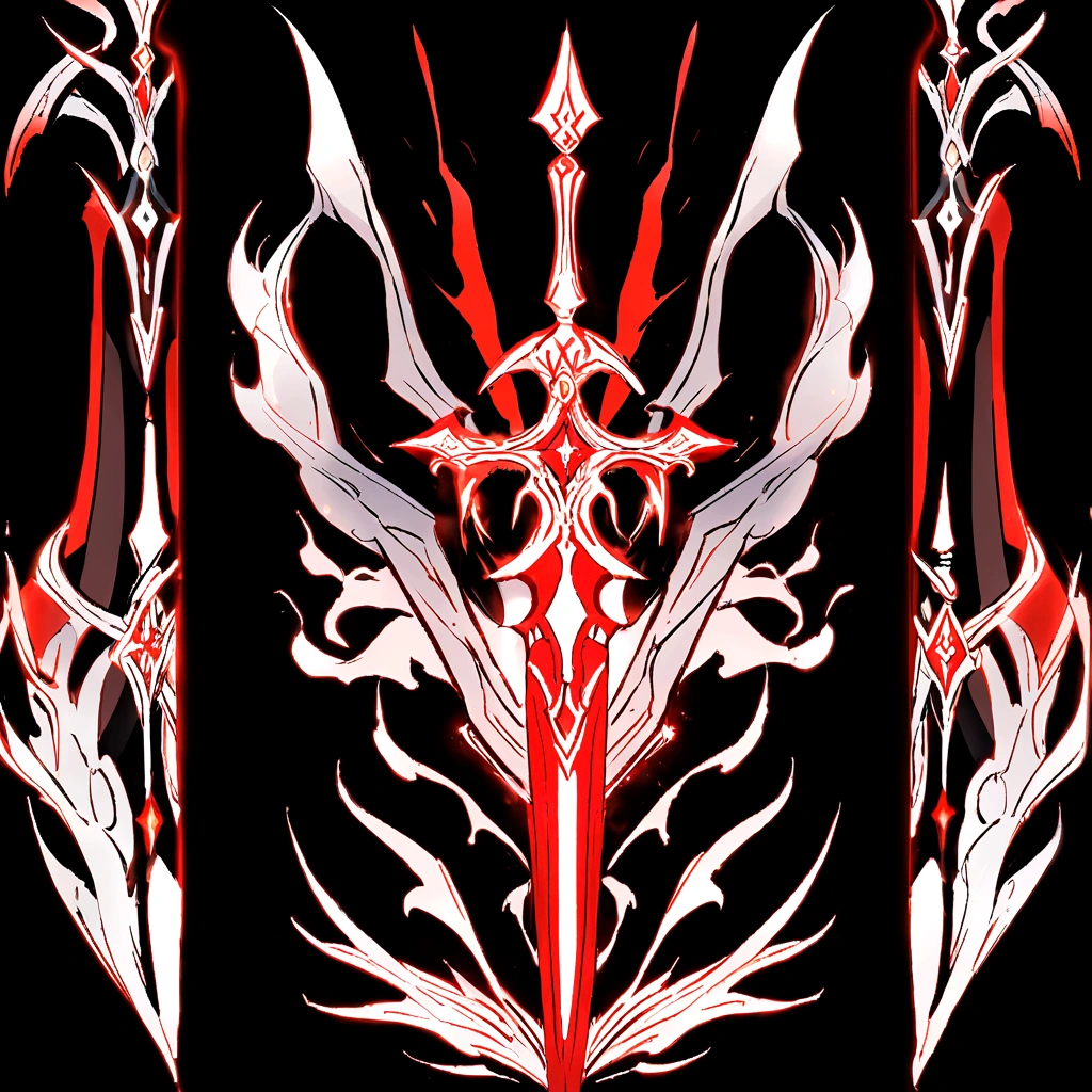 （UI interface design for game achievement badges），silver sword，Flat 2D effect，flames,Sword and magic, color red, black background