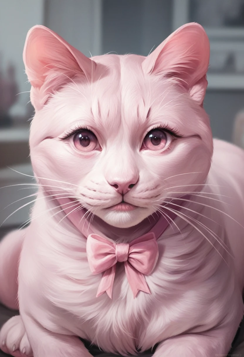 a cute human girl with pink hair, pink bow, pink cat ears, pink cat paws, pink nose and whiskers, wearing a pink and black outfit, a close-up portrait, beautiful detailed eyes, beautiful detailed lips, extremely detailed eyes and face, long eyelashes, fantasy, (best quality,4k,8k,highres,masterpiece:1.2),ultra-detailed,(realistic,photorealistic,photo-realistic:1.37),vivid colors,digital painting,cute,kawaii,anime style