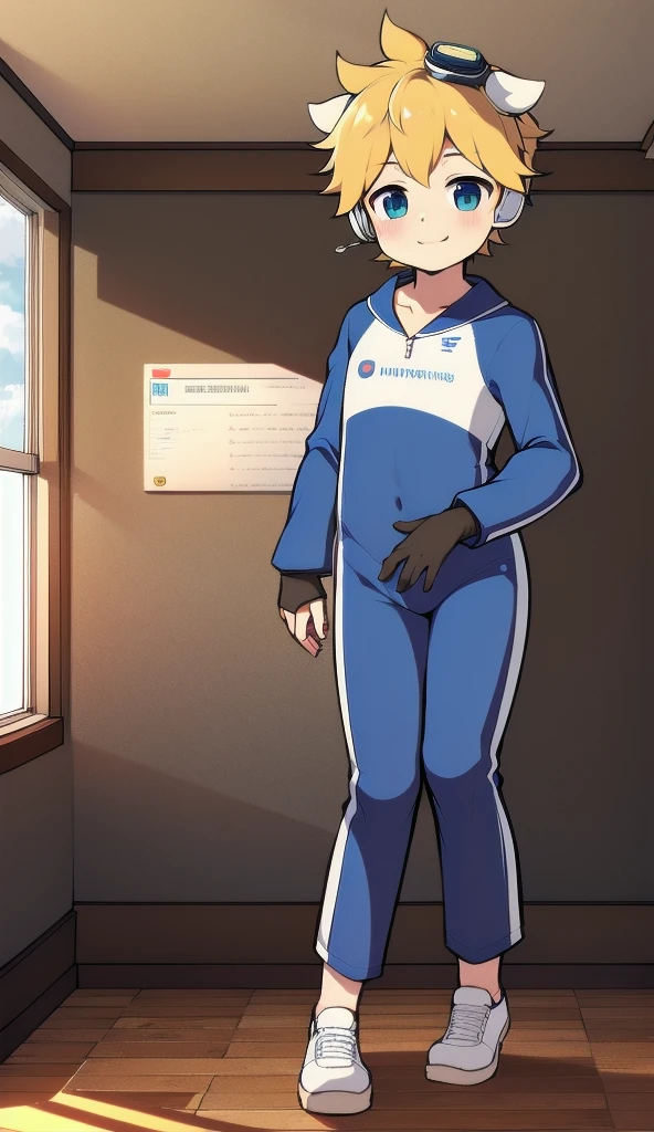 Two-dimensional boy,One-piece mountaineering suit,trumpet,Cow ears,Put the headphones on your head,walk,goggles,sports shoes,Slim,Happy,Sailor collar,classroom