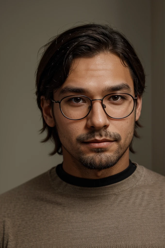 A man in his mid 20 with a small mole in left side of his face close to his nose and small beard and using eyeglasses