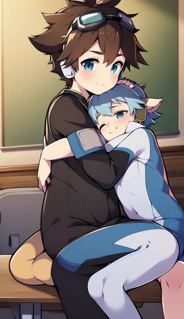 Two-dimensional boy,One-piece mountaineering suit,trumpet,Cow ears,Put the headphones on your head,Embrace,goggles,sports shoes,Slim,Happy,Sailor collar,classroom