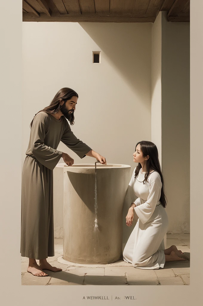 A minimalist drawing of Jesus and the woman at the well