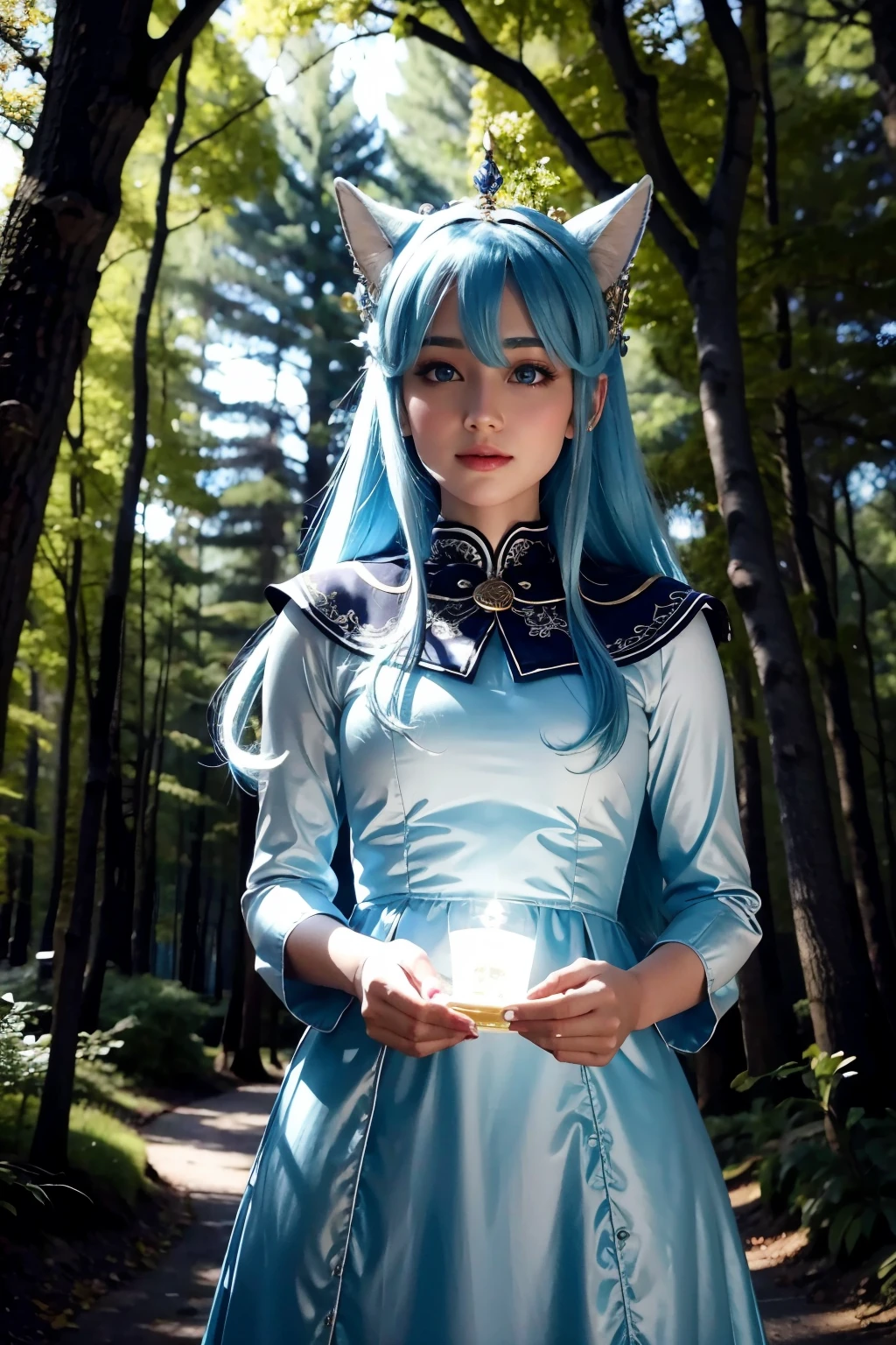 ELFA WITH LIGHT COLOR AND BLUE EYES IN THE MAGIC FOREST