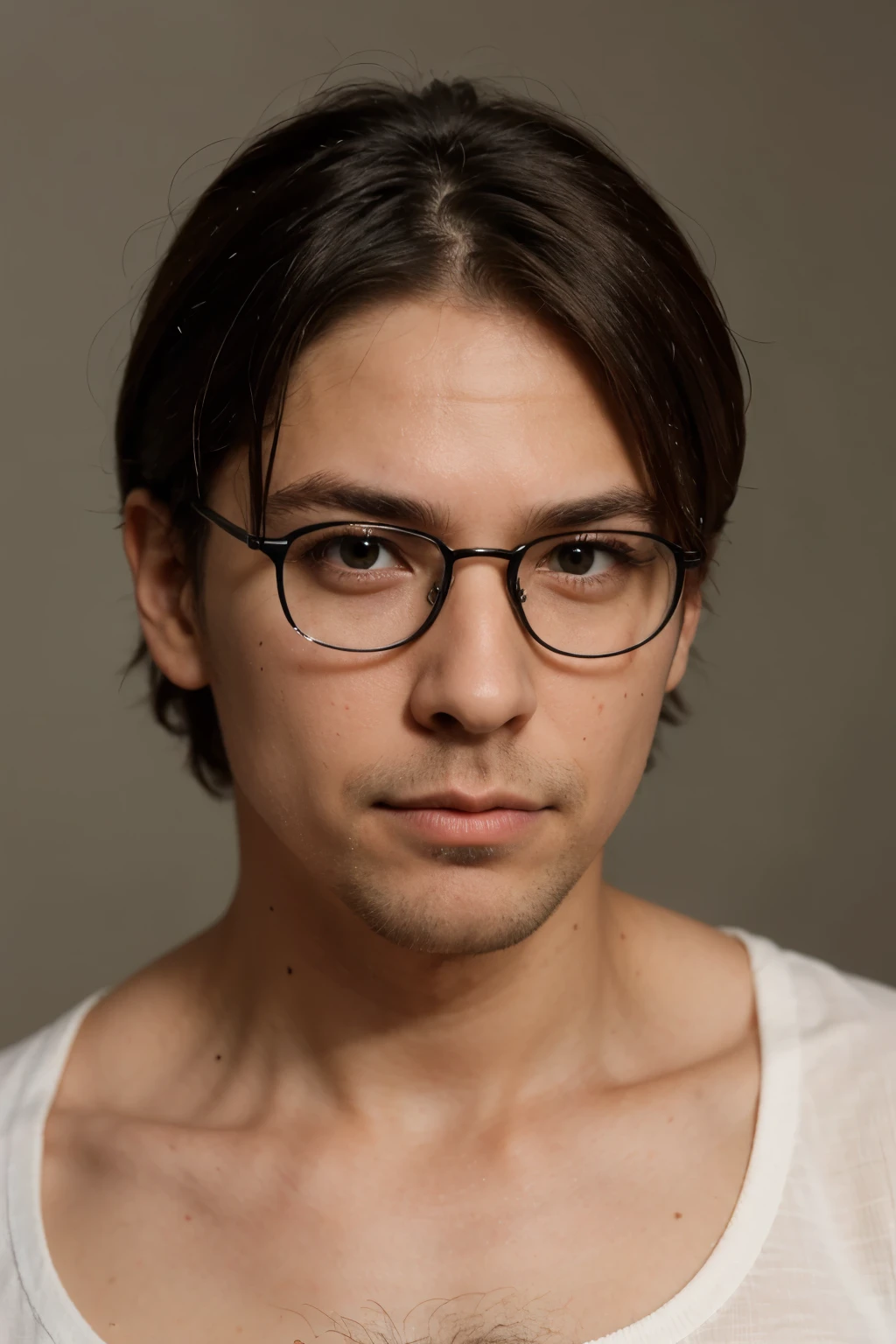 A man in his mid 20 with a small mole in left side of his face close to his nose and small beard and using eyeglasses