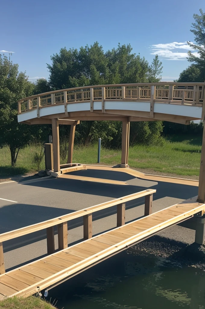 Create a vehicle bridge with 12 circular support columns and access ramps