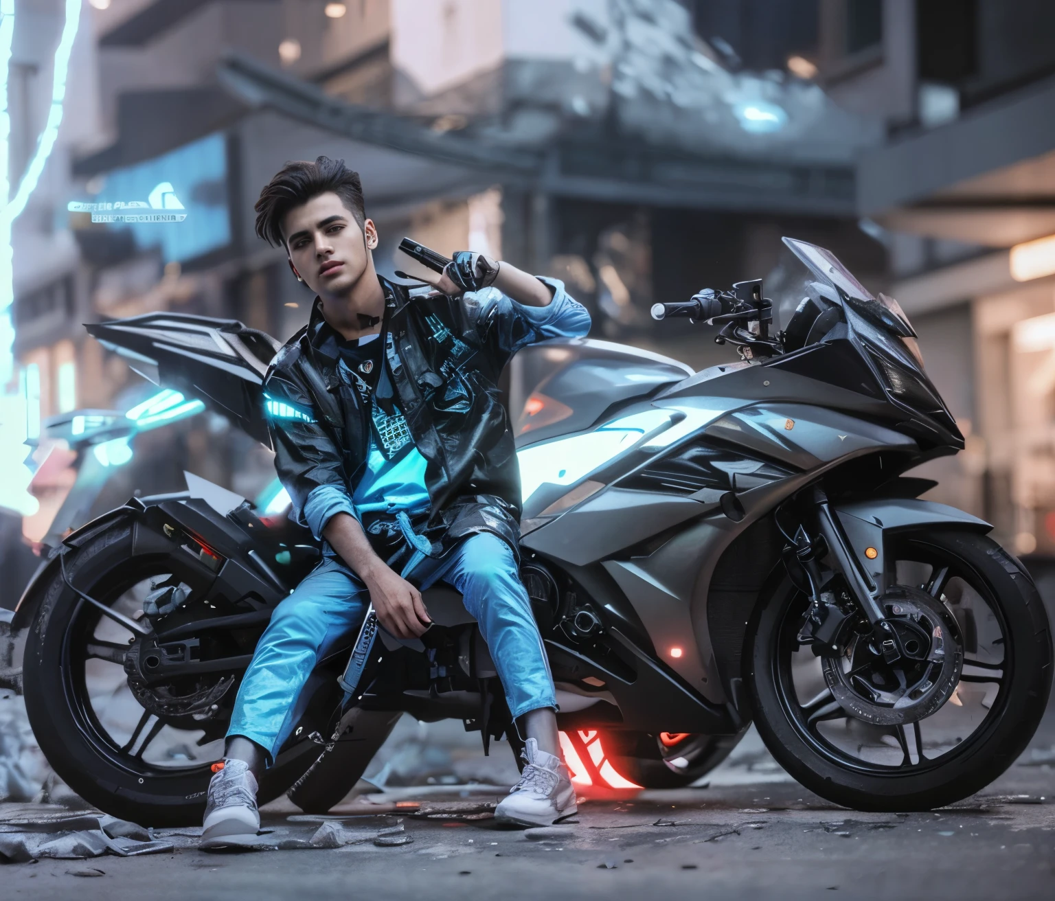 Change background cyberpunk handsome boy,realic face 8k,ultra realistic