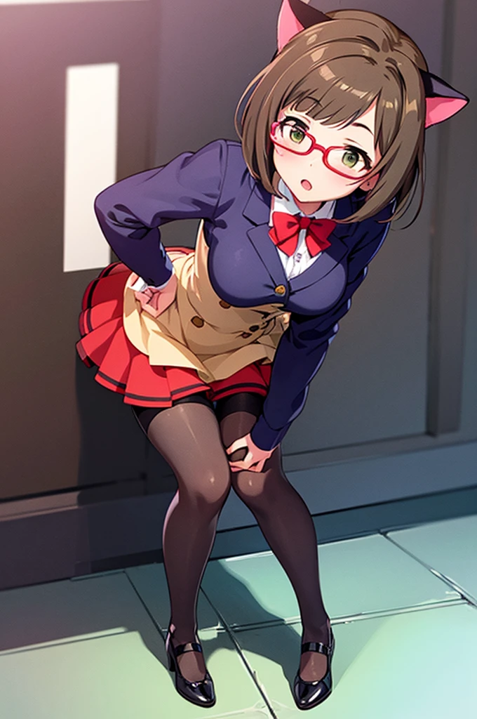 maekawa miku,nsfw,footjob,1 boy penis,Cat ear,Red glasses,uniform,black pantyhose