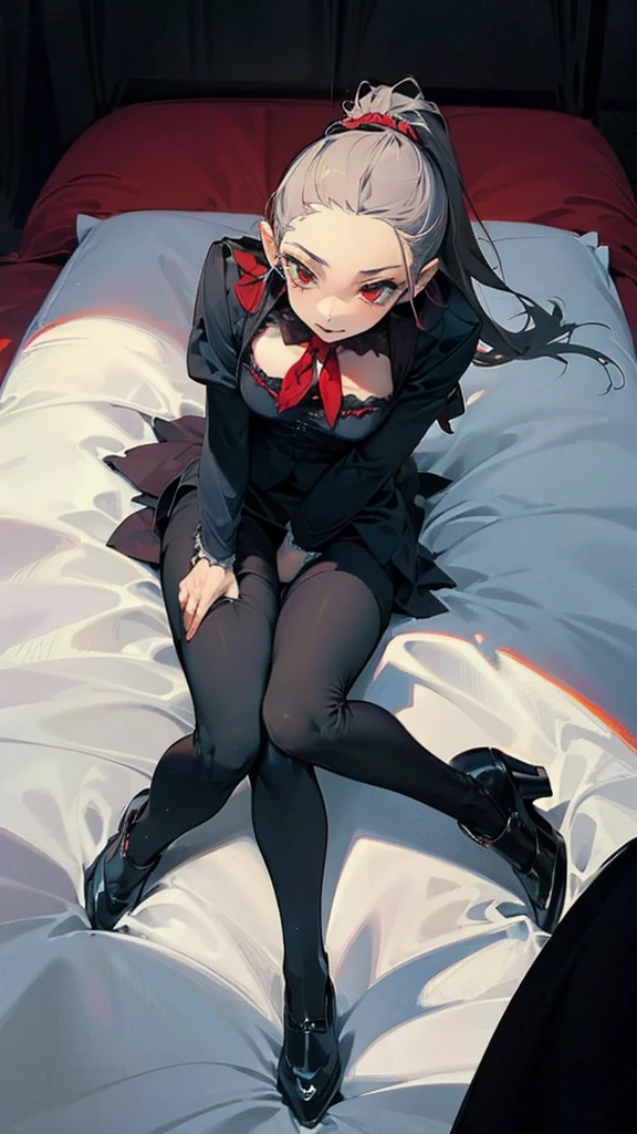 A vampire, stockings, linen, on the bed,