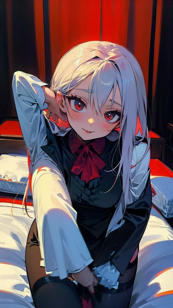 A vampire, stockings, linen, on the bed,
