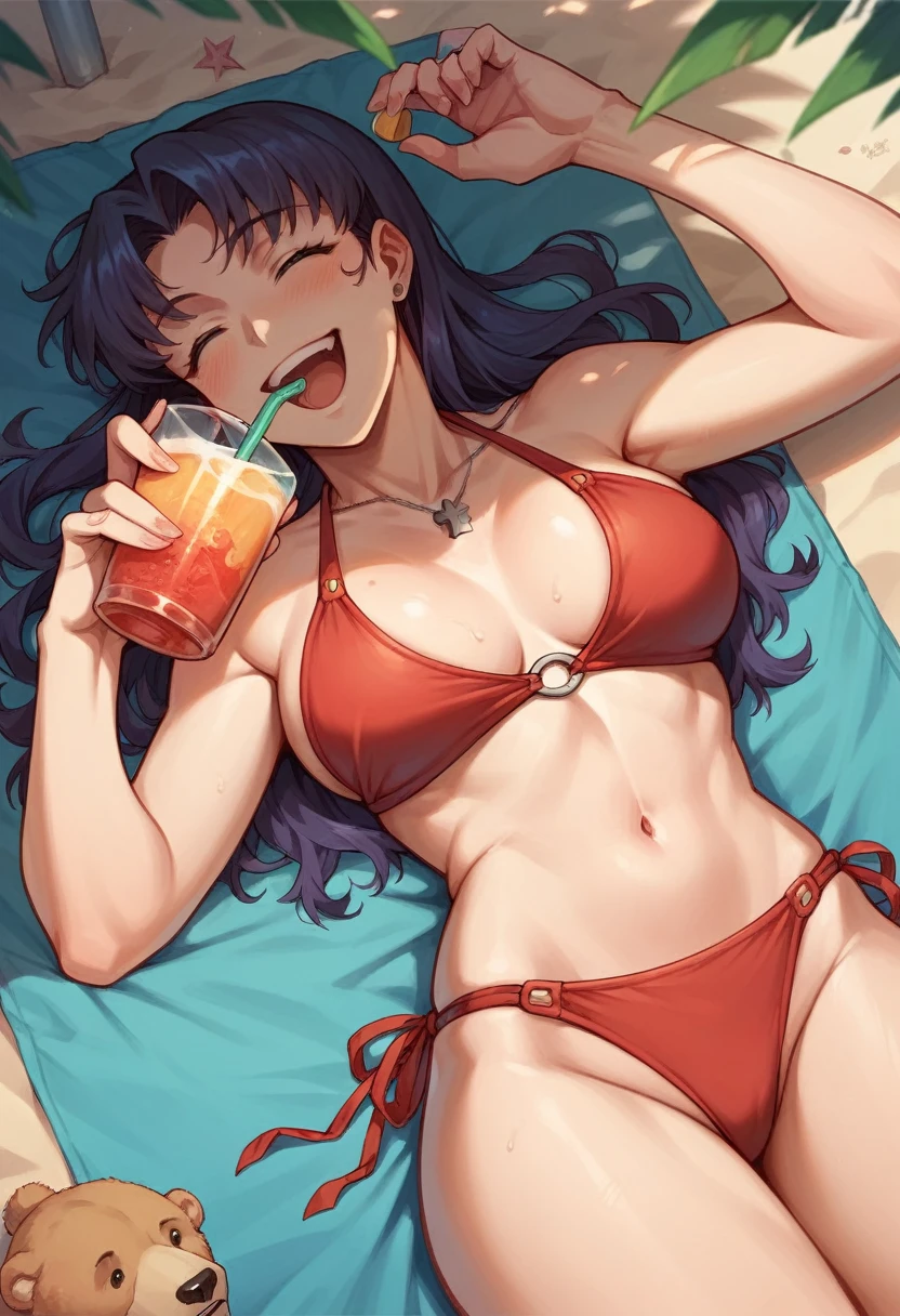 tanned skin anime girl with long hair wearing a cropped bikini top and skirt, hungry, exhausted, starving to death, dying from hunger, hungry torture