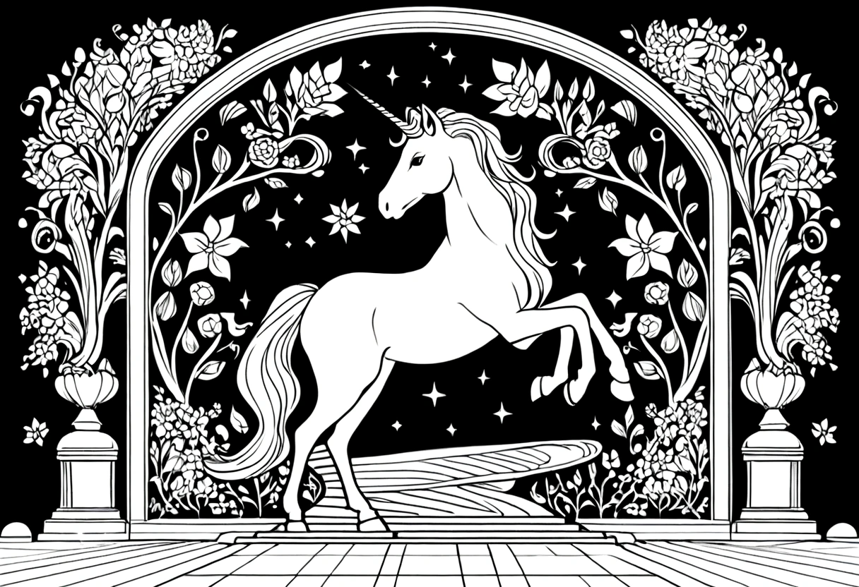 unicorn,Black and white line drawing,Line Art