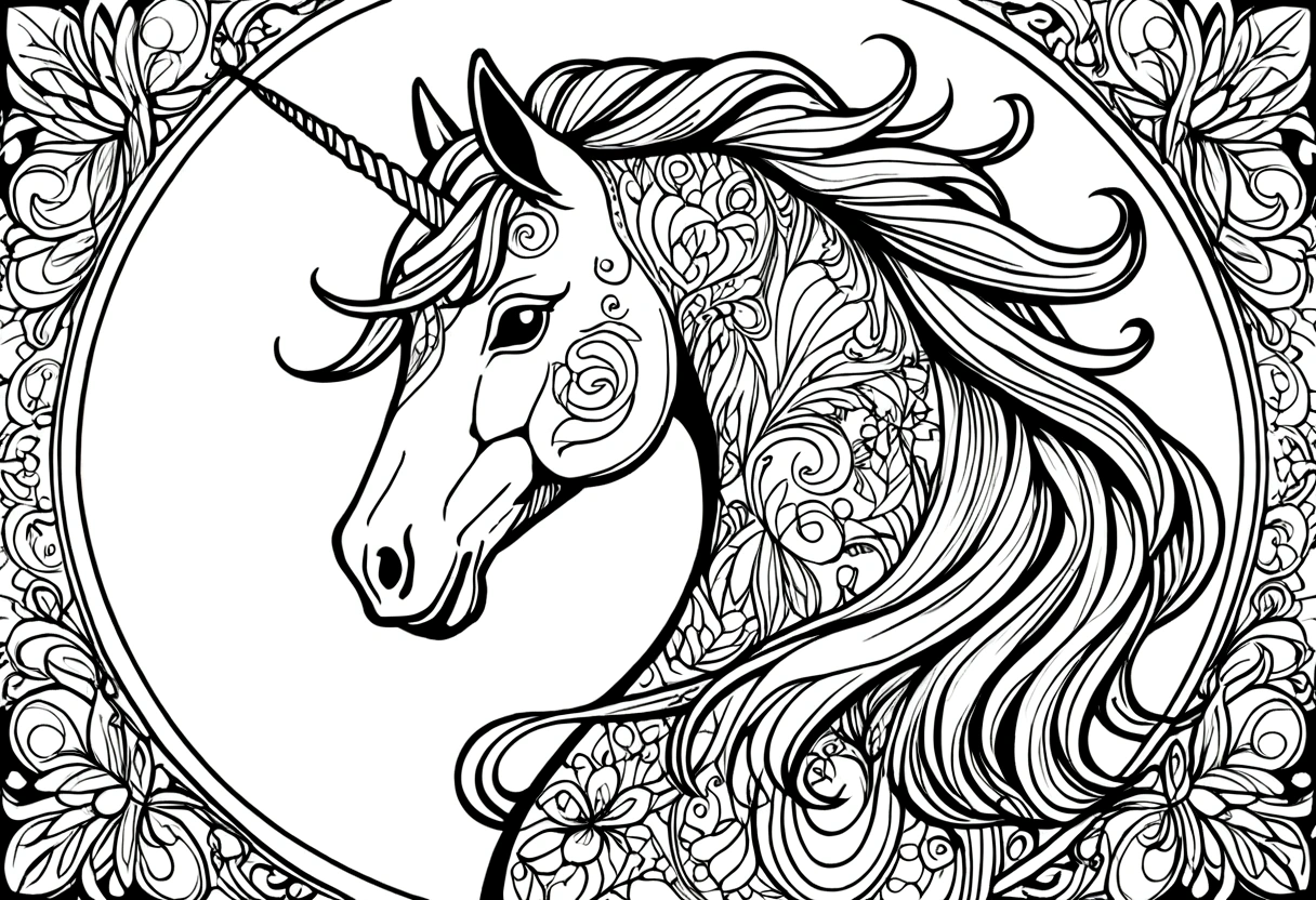 unicorn,Black and white line drawing,Line Art