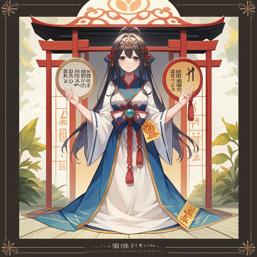 (1girl:1.3),solo,__body-parts__,, official art, unity 8k wallpaper, ultra detailed, beautiful and aesthetic, beautiful, masterpiece, best quality,Fantastical Atmosphere, Calming Palette, Tranquil Mood, Soft Shading,, Miko priestess, charm spell, talisman familiar, shrine maiden duties,