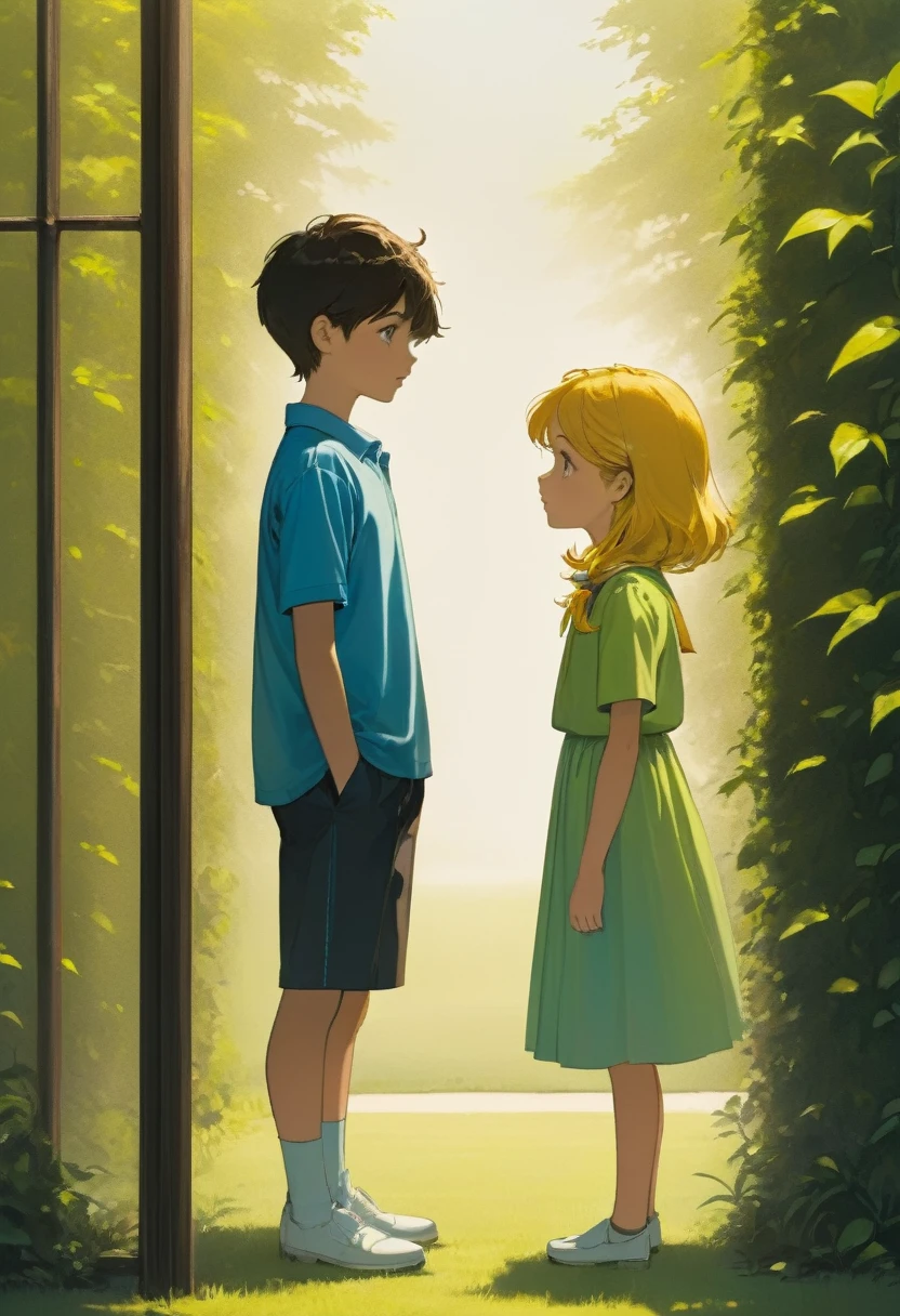 A boy or girl standing at a distance looking at each other