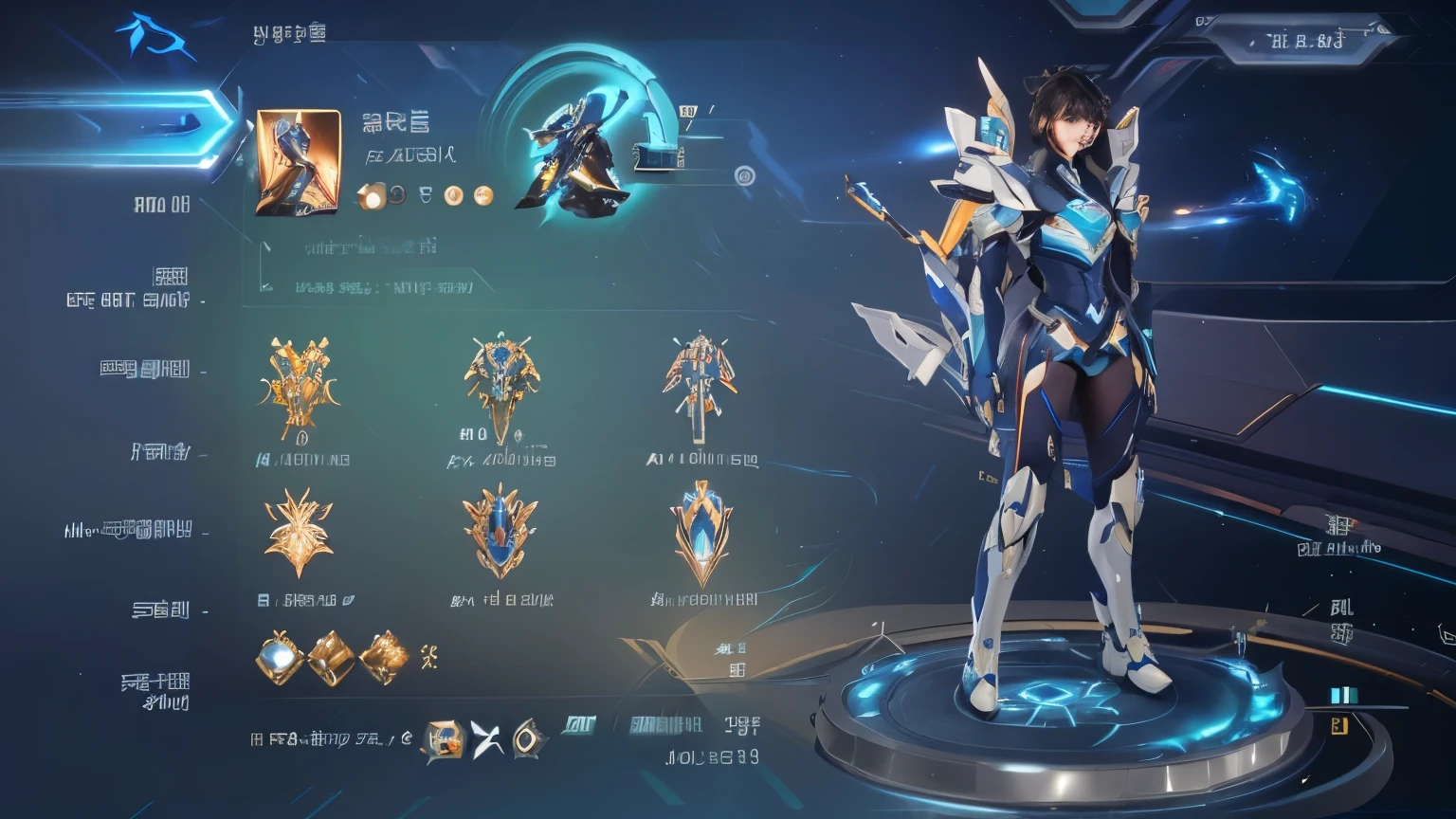 a close up of a person standing on a platform with a bunch of items, tane skin, ethereal and mecha theme, heise jinyao, ashe, zenra taliyah, style of duelyst, 8k hd wallpaperjpeg artifact, 8 k hd wallpaperjpeg artifact, mobile legends, kda, listing image, geeen skin