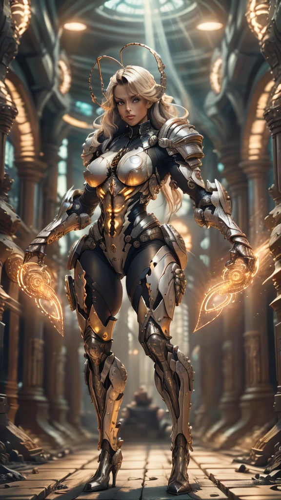 score_9, score_8_up, score_7_up, score_6_up, score_5_up, score_4_up, (1girl), solo, ((organic insect-like antennae)), medium breasts, athletic, view of full body, armor, bionic hands, beautiful, female, vector, cute, natural light, long blonde hair, muscular, (holding a revolver in each hand), dynamic action pose, dual pistols