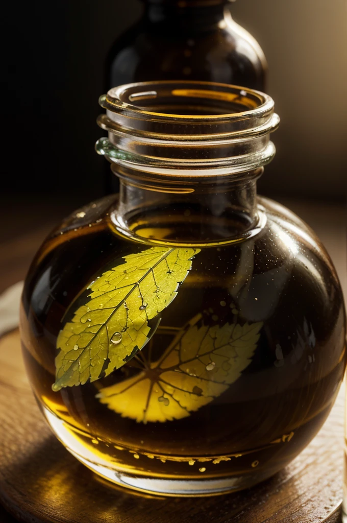 a close up of a bottle of essential oil with a droplet, oils, vials, alternative, glass vials, botanicals, cooking oil, glass bottle, droplets flow down the bottle, profile picture, beautiful image, image apothecary, quack medicine, viscous liquid, snake oil, dripping oil, oil inks, photo - shot