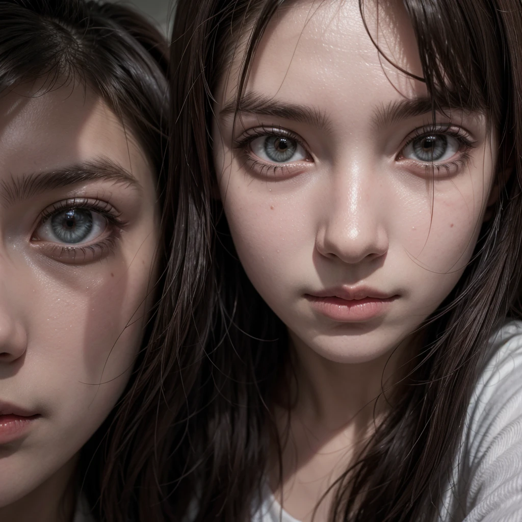 A girl taking a selfie with a stalker demon behind her