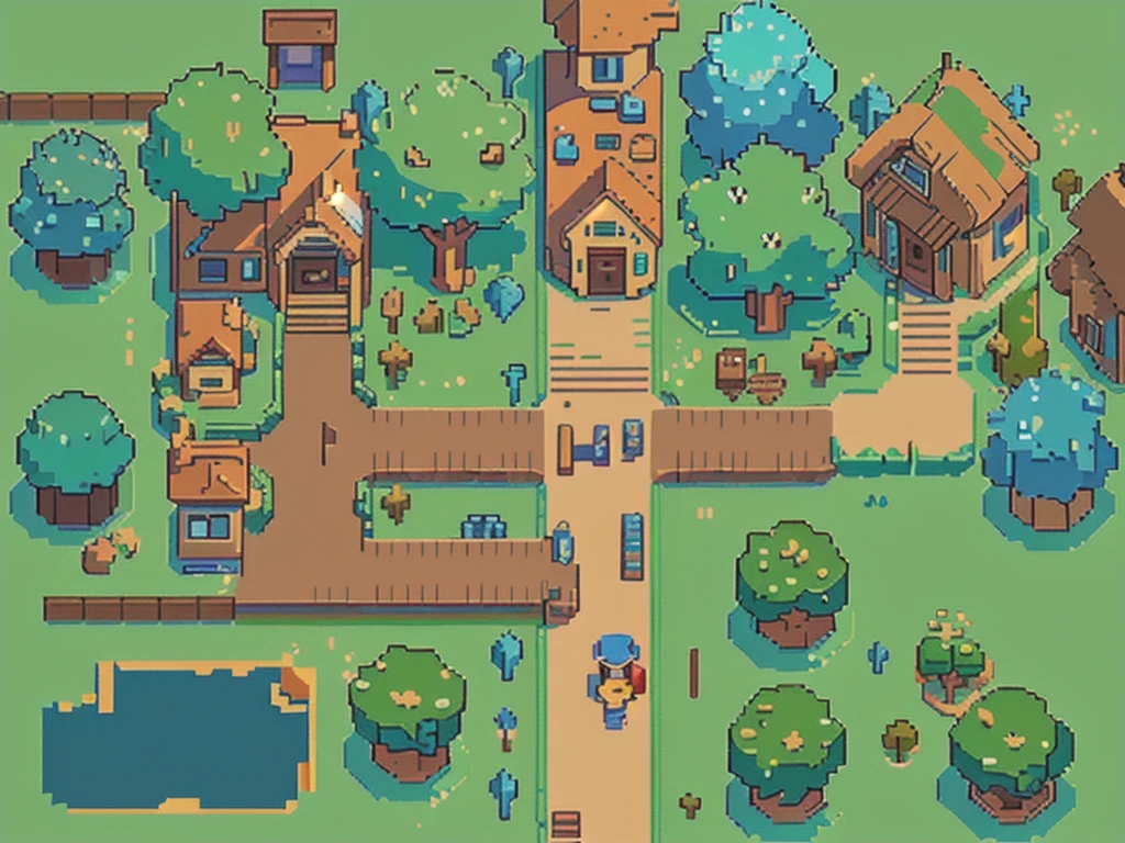 a close up of a pixel style map of a small town, tileset, tileset asset store, rpg game style, lo-fi retro videogame, perfectly tileable, 2 d texture, 2d texture, cottage town, 2d game asset, videogame asset, 2d game art, 2 d game art, 2d game fanart, detailed pixel art, pixel town