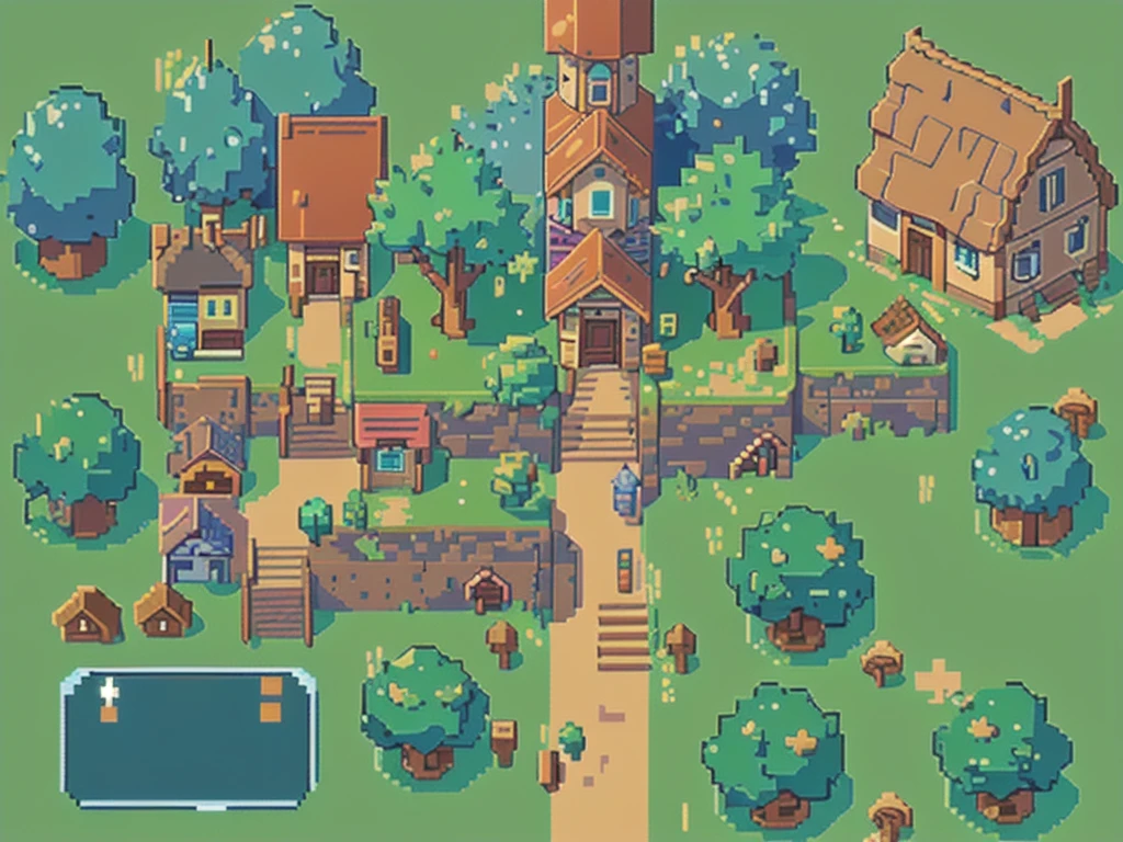 a close up of a pixel style map of a small town, tileset, tileset asset store, rpg game style, lo-fi retro videogame, perfectly tileable, 2 d texture, 2d texture, cottage town, 2d game asset, videogame asset, 2d game art, 2 d game art, 2d game fanart, detailed pixel art, pixel town