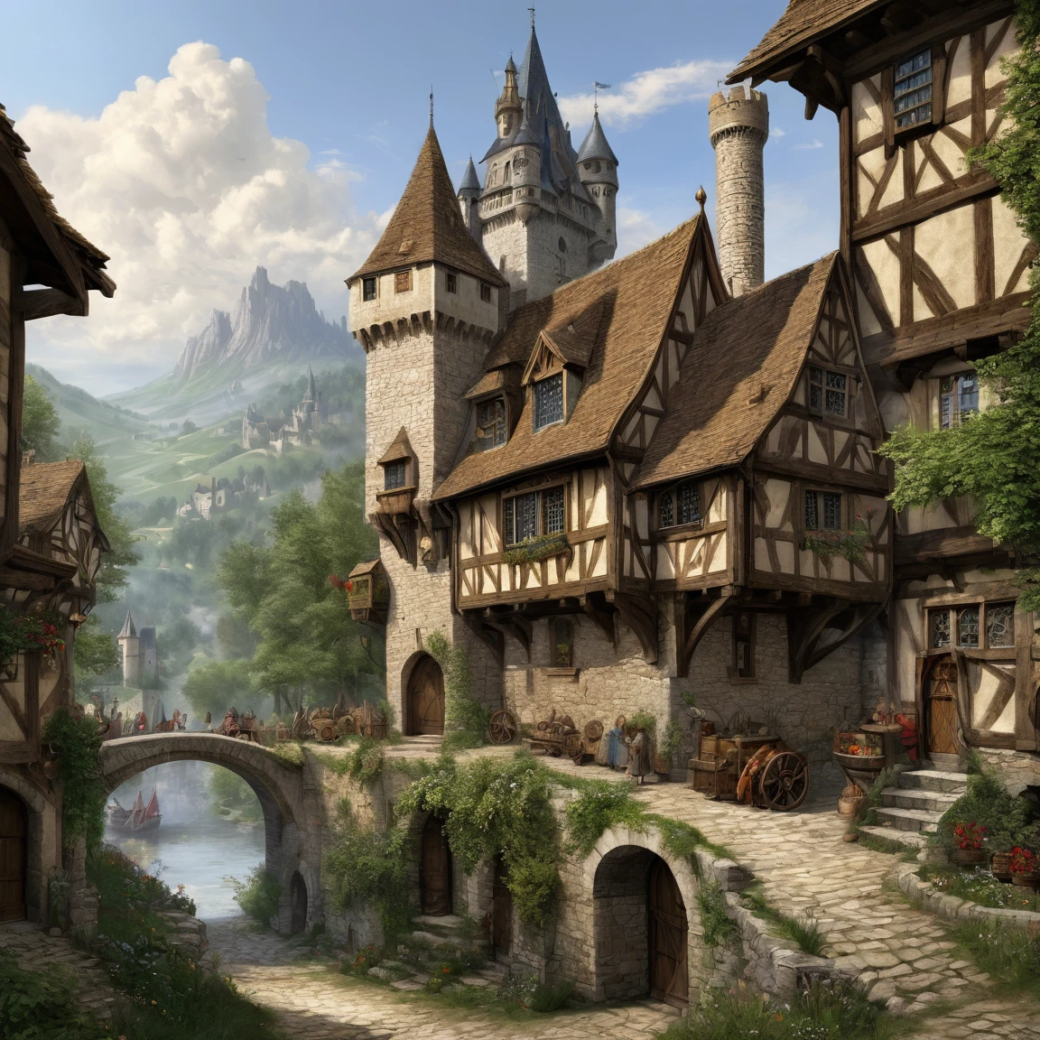 (best quality)), ((masterpiece)), ((realistic,digital art)), (super detailed), (grand échoppe de fourrures), (medieval fantasy style), fourrures diverses