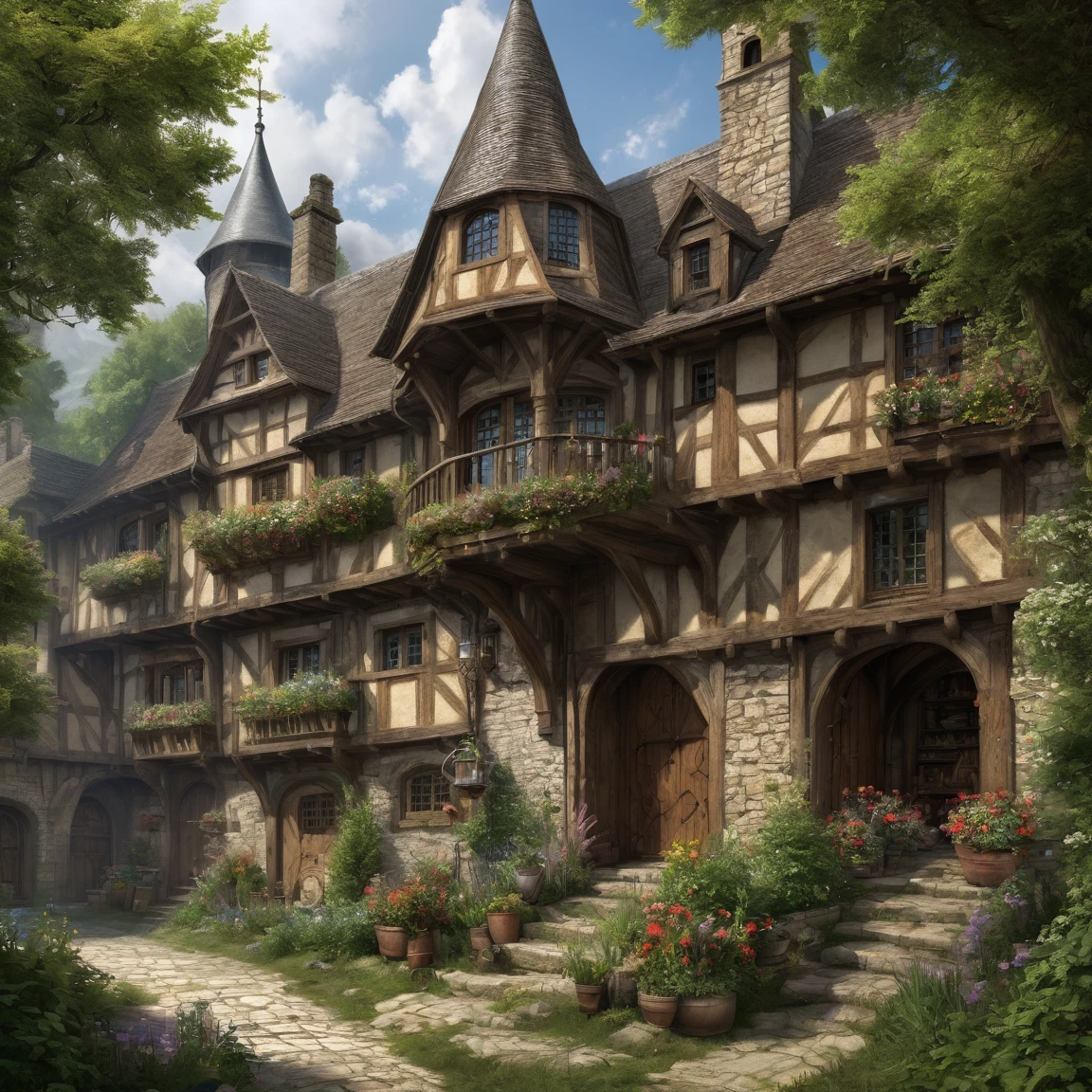 (best quality)), ((masterpiece)), ((realistic,digital art)), (super detailed), (grand échoppe de fourrures), (medieval fantasy style), fourrures diverses