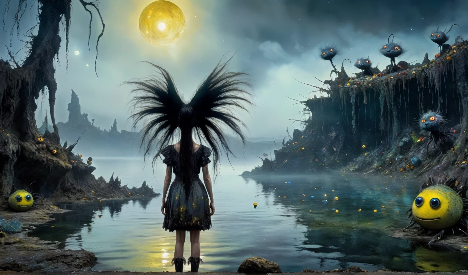 Chalcopyrite goddess of nature ,golden black make up,longhair,folk dress,freckles,pretty face,eyebrow up,full body shot,ominous landscape,glate gray atmosphere,Simon Stalenhag,Nicola Samori,Wangechi Mutu,prime colors,Lisa Frank, ,urban,extremely detailed, [night landscape],masterpiece,intricate details,faded,eyes extremely detailed, high detailed eyes,16k resolution,RAW, Nikon Z9,city on background,chinesse pixie,sea,RAW,Retina,full body length,Obsidian Nightcrawler,ominous landscape, niobium Obsidian atmosphere,dangerous atmosphere,intricate details,realistic humid skin,extremely intricate details,Epic Realistic, cinematic style,film grain,dramatic light,anatomically correct,faded,eyes extremely detailed, high detailed eyes,UHD,Retina,HDR,CinematicTechnicolor,natural skin textures, hyper realism, hyper detailed,High contrast,Realism,Ultra Detailed,irina yermolova,close full body shot, masterpiece,faded,8k resolution,RAW, Nikon Z9,MIk Kil Cenote of Yucatan of Mexico,belly,pixar movie still, pixar movie screenshot, frame from pixar movie, animated movie still, still from the pixar movie, still from a pixar movie, disney pixar movie still, pixar movie scene, still from pixar movie, still from a 2001 pixar movie, pixar render, animated film still,HBO