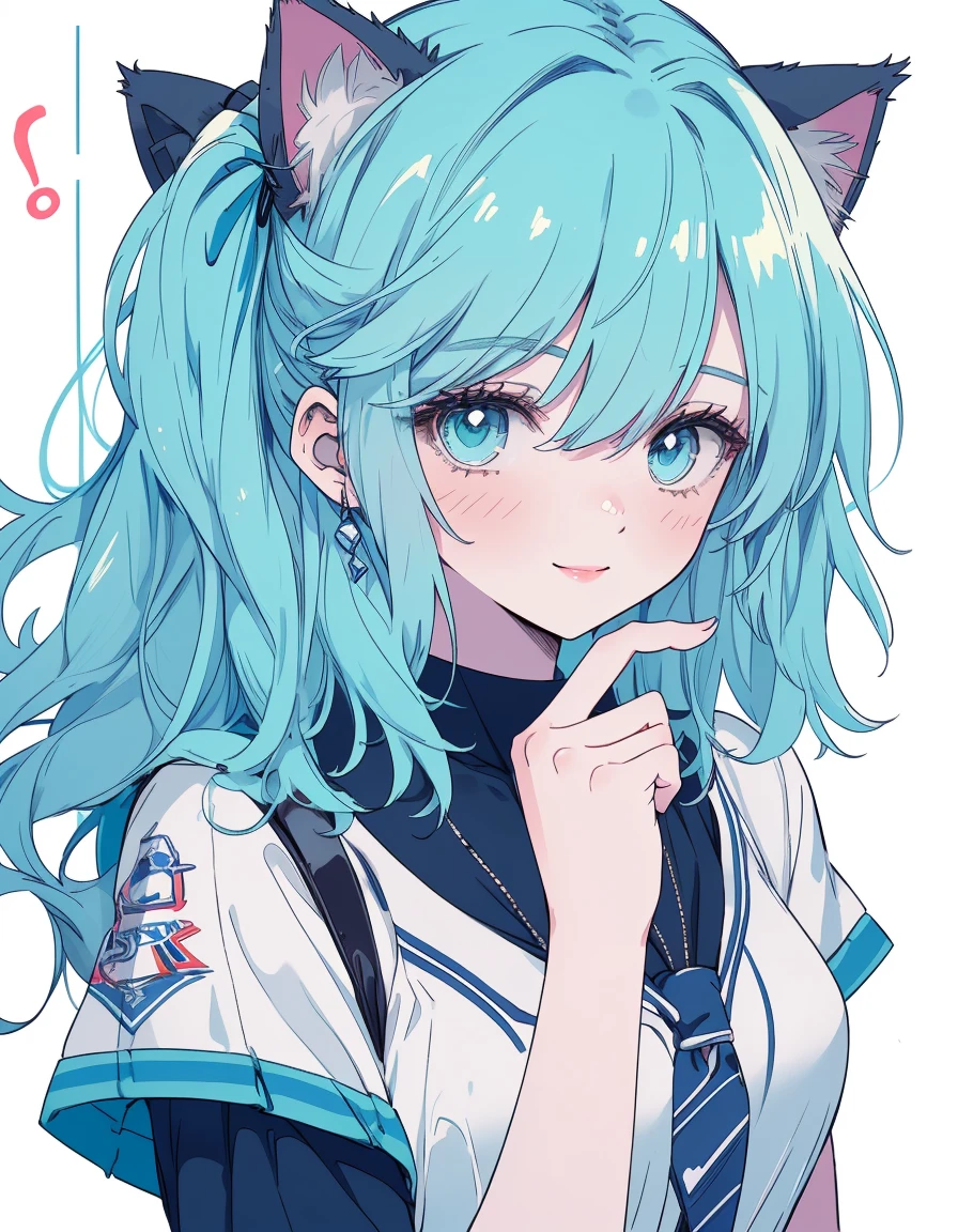 Baseball Uniform, bikini, skirt, baseball ground, smile, ((masterpiece, best quality:1.5)), ((Beautiful detailed cat aqua eyes:1.2)), cat ears, pale skin, small breasts, beautiful hands, beautiful fingers, EasyNegative