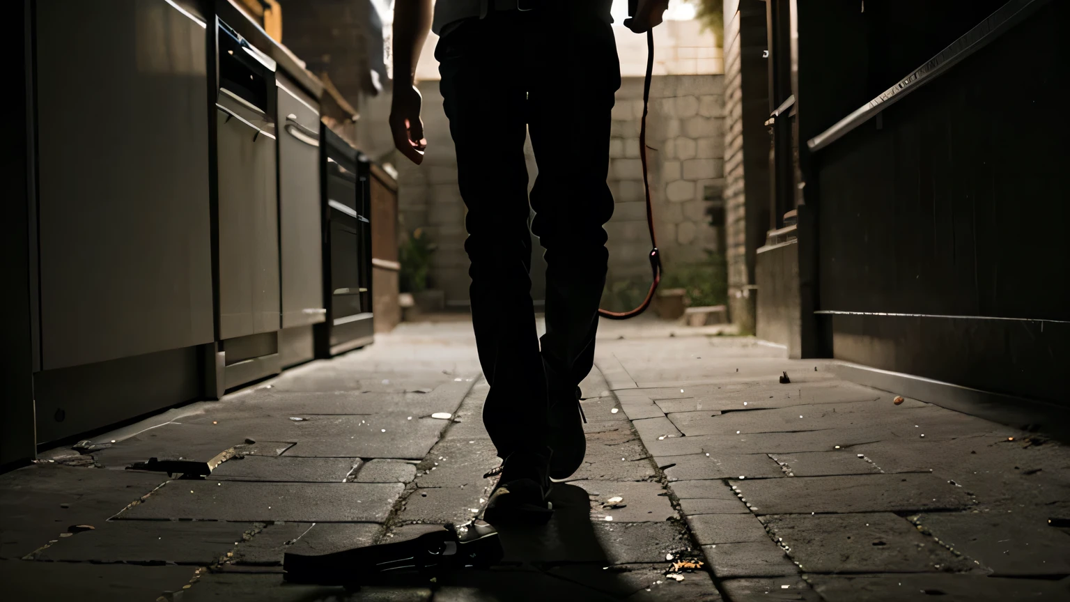 A leash breaking in dark place.