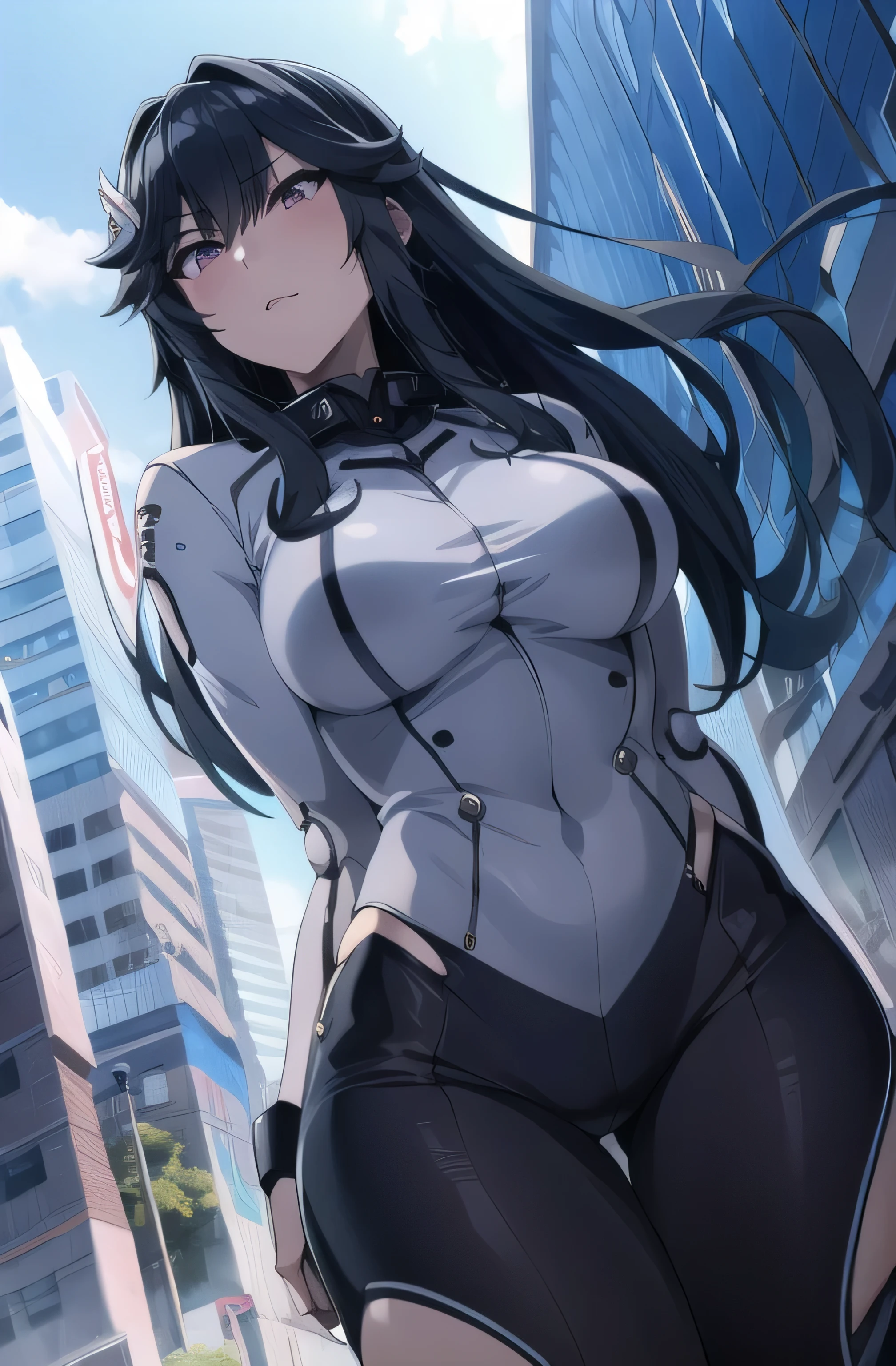 Girl posing in front of a city., cyberpunk oppai, anime rudo 8k, biomechanical OPPAI, best anime wallpaper 4k konachan, oppai, seductive anime girl, android heroine, naughty anime girl, female action anime girl, warhammer 40k, female cyberpunk anime girl