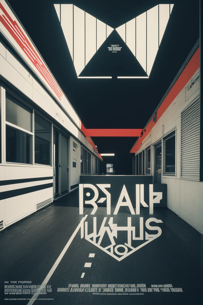 create a 2D poster promoting a 1980s film that celebrates Bauhaus principles. The poster must apply letter spacing techniques, typology and typography, in addition to incorporating images, colors, contrast and aesthetic balance. Consider the principles of functionality and aesthetics that the Bauhaus valued.