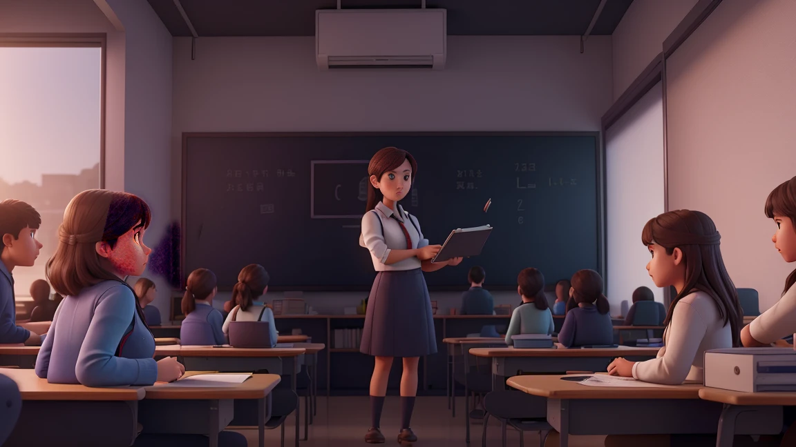 a flat screen monitor in a classroom,full of students, viewing the monitor, highly detailed,photorealistic,8k,HDR,professional lighting,cinematic composition,warm color tones,dramatic shadows,depth of field,intricate details,clean and organized environment,students focused on the monitor,array of diverse students,varying expressions and reactions