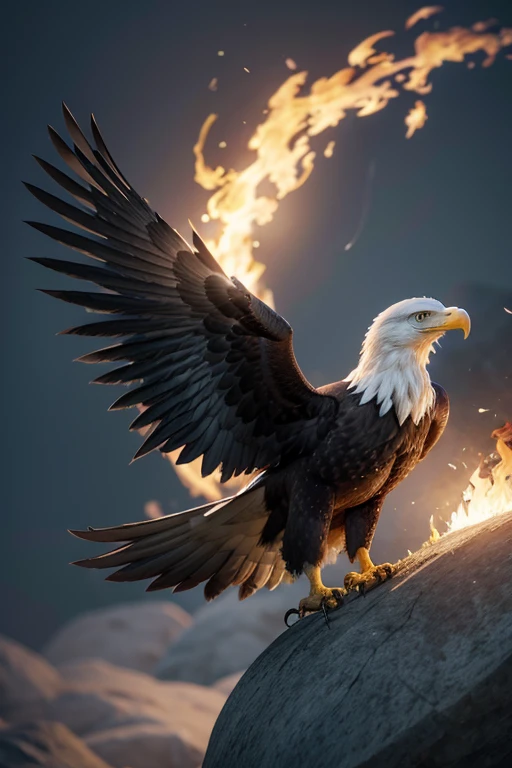make 3d art of an eagle with burning eyes and open wings
