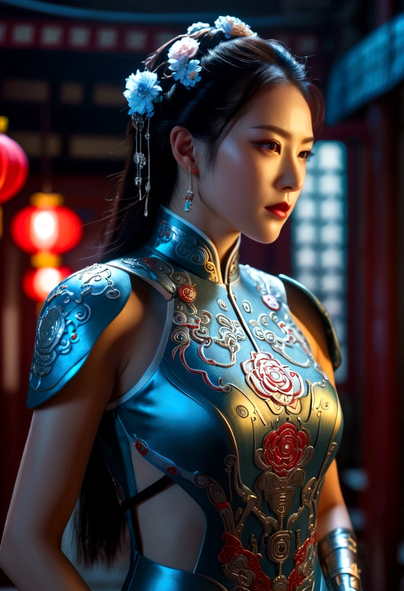 a cyborg dressed in a Cheongsam