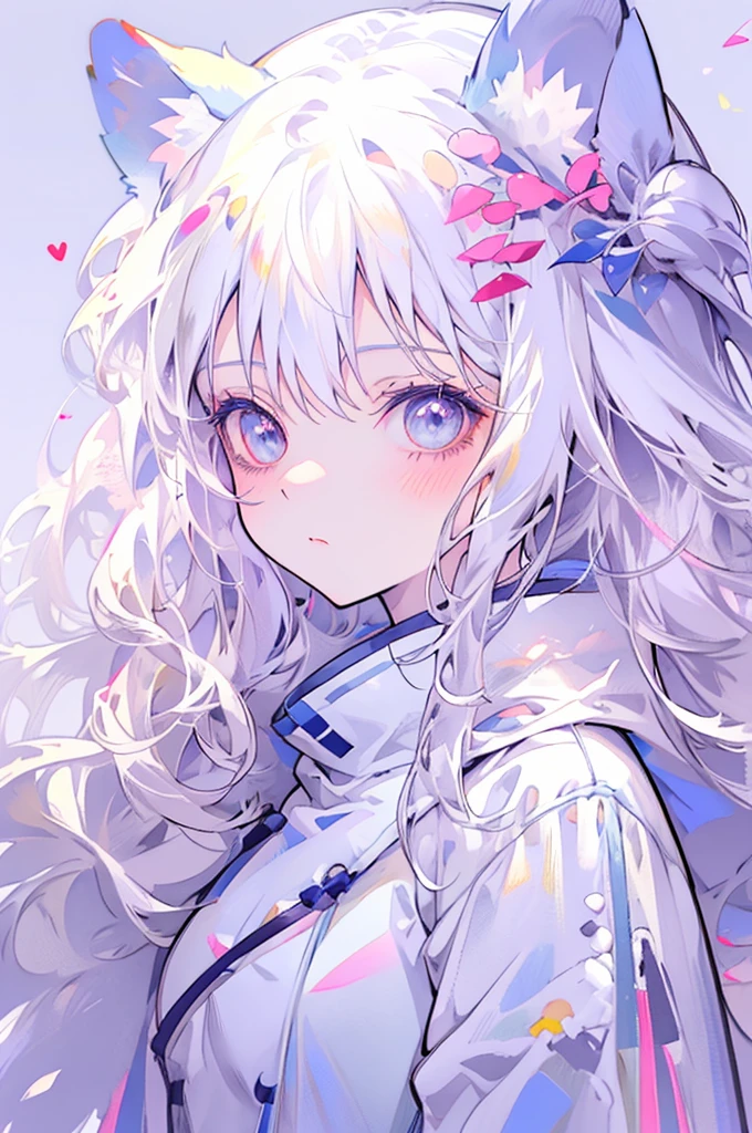 Anime girl with white hair and blue eyes wearing cat ears, anime cat girl, anime cat ears girl, beautiful anime cat girl, cute anime cat girl, cat girl, cat ears girl, nyaruko-san, white cat girl, anime cat, anime style artwork, anime style portrait, anime moe art style, anime art style