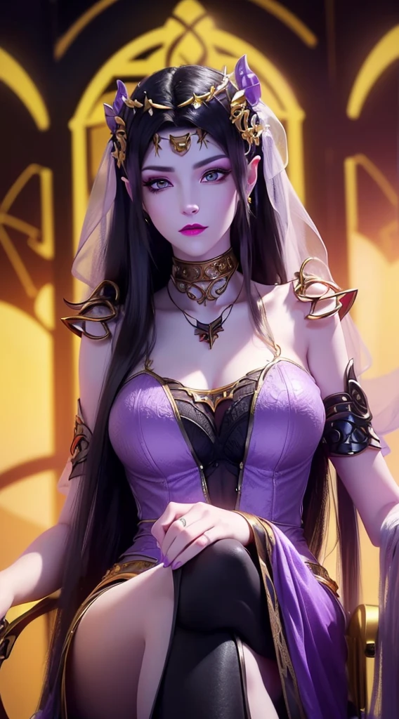 1 20 year old girl, 1 goddess Athena, pink purple silk dress, beautiful goddess Athena face without blemishes, delicate yellow nightgown, long thin sequin nightgown with many sexy black lace details, 1 beautiful thin red silk cloth half veil, female saint legend, female saint icon, beautiful goddess style glitter, dark and mysterious version, vermilion lips, plump red lips, not smiling, mouth closed, delicate and beautiful pino detailing, delicate and beautiful lip detail, , (pure and flawless face: 1.9), female saint body, round chest, big and round breasts, phoenix brooch, long flat bangs, (black long hair: 1.9), flower stickers tattoo on forehead, beautiful clear face and well-proportioned eyes, (light purple eyes: 1.8), (big round eyes and makeup, sexy wet eye makeup, very beautiful and meticulous hair makeup, long and delicate blonde hair, delicate, body image: 1.8), figure: and vivid, (stars that make up the sky: 1.7), (the sky of heaven and the fictitious gate of time and space: 1.8), fictional art, RAW photos, hanfu photos, best photos, high resolution, best quality, best photos, best goddess quality, 8k female, super 8 single saint portraits, truest color schemes, masterpieces, best beauty brands, best hair jewelry, brand real photo, dark studio, border light, two-tone lighting, (rose white skin: 1.4), (high skin detail: 1.1), 8k uhd, d slr, soft light, 8k, high quality, candid, volume Smooth and sharp, 10x pixel increase, sexy goddess, sexy goddess, (background space: 1.8), (most beautiful aurora eyes: 1.7), beautiful eyes, aurora beautiful and flowery, (beautiful single girl: 1.8), (more details:0.8),