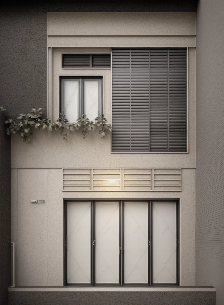 HOUSE FACADE design, Super sharp like a photo taken with a professional camera, (Masterpiece, best quality, 8k uhd, dslr, soft light, high quality, super detailed, film grain, Fujifilm XT3, UE 5 render 8k, super high resolution, super detail :1.2), color block wall decoration, abstract poster decoration, glossy floor, (((volumetric lamp)))