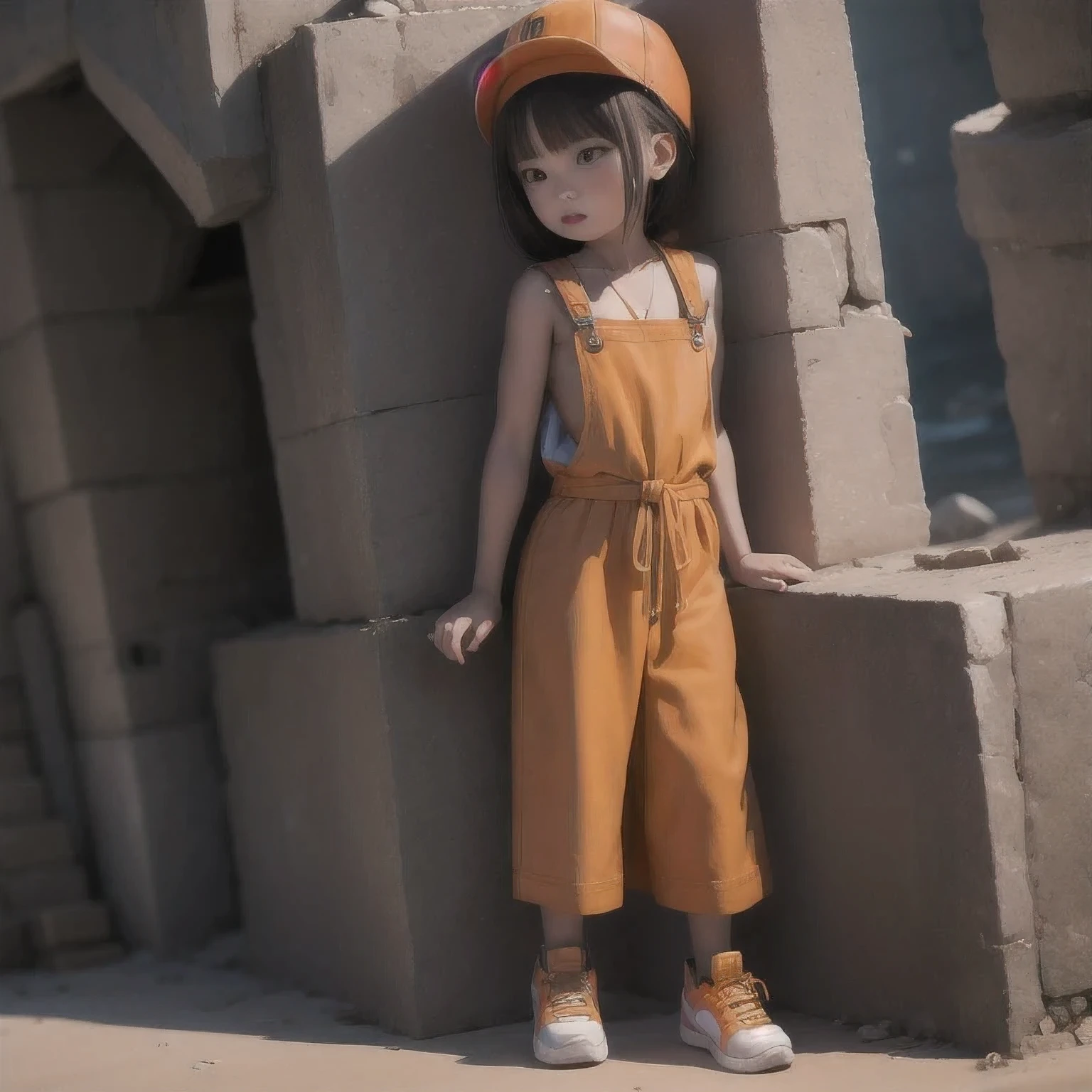 arafed girl standing on a beach with an orange overall, orange jumpsuit, overalls, wearing an orange jumpsuit, official product image, wearing overalls, orange halter top, artist wearing overalls, wearing an orange t-shirt, wearing orange sundress, wearing orange prison jumpsuit, neck zoomed in, wearing an orange t shirt, cute girl wearing tank suit