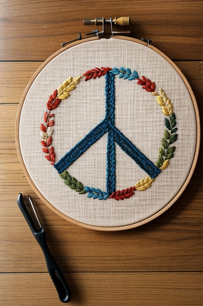 Generate me an embroidery representing symbols of peace and hope