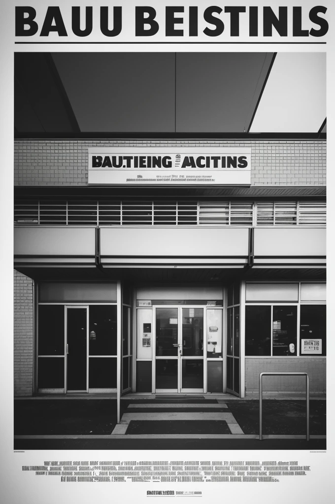 create an advertising poster, Film poster, movie 1980, that celebrates the principles of Bauhaus. The poster must apply spacing techniques, in addition to incorporating images, colors, no typography, contrast and aesthetic balance. Consider the principles of functionality and aesthetics that the Bauhaus valued.