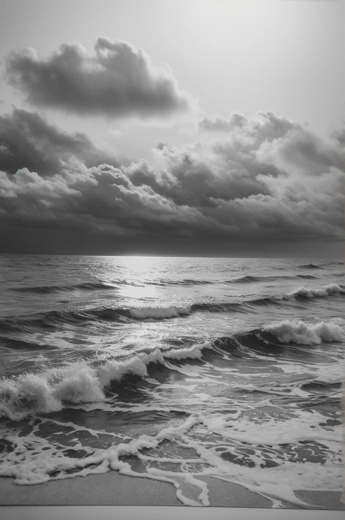 Graphite pencil drawing with sea theme 