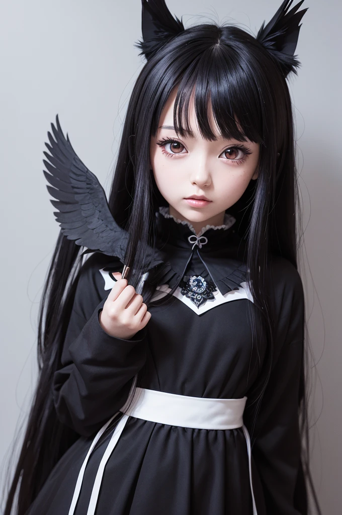 Make an anime drawing of a doll called Raven